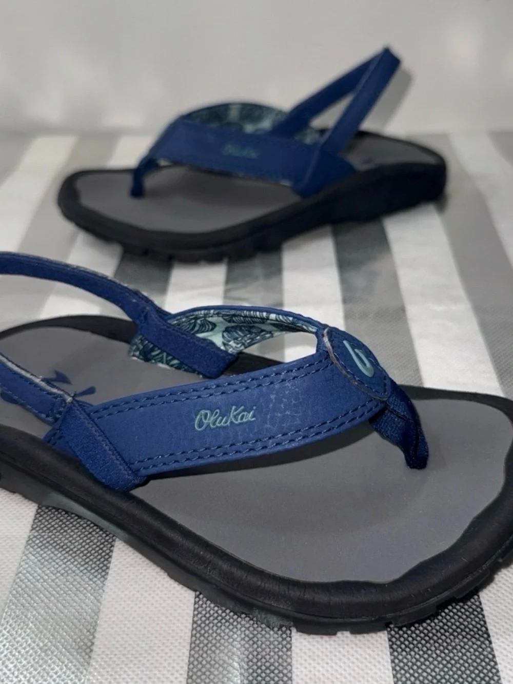 OluKai Youth Navy Blue Flip Flop Sandals